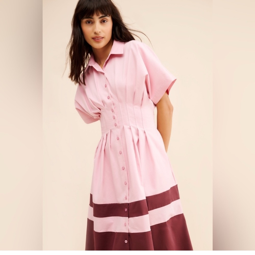 Anthropologie Exquise Tobie Pink and Brown Dress